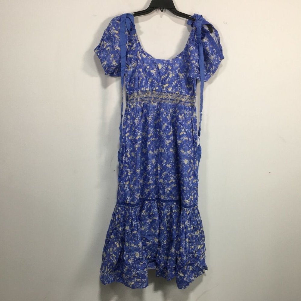 LoveShackFancy Angie Short Sleeve Floral Maxi Dress, Women's Size 4 - Blue Jay - Picture 7 of 13